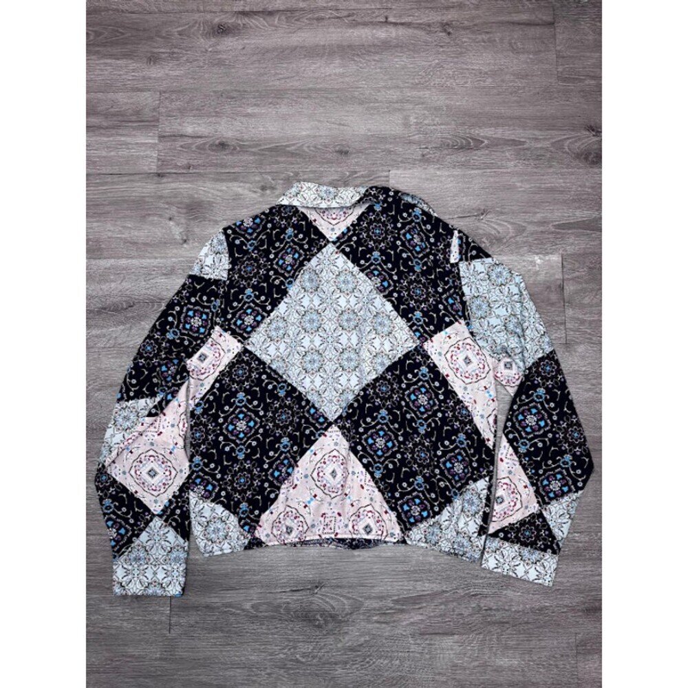 Patchwork Floral Print Button Front Long Sleeve Blouse Boho Artsy XL - Picture 7 of 8